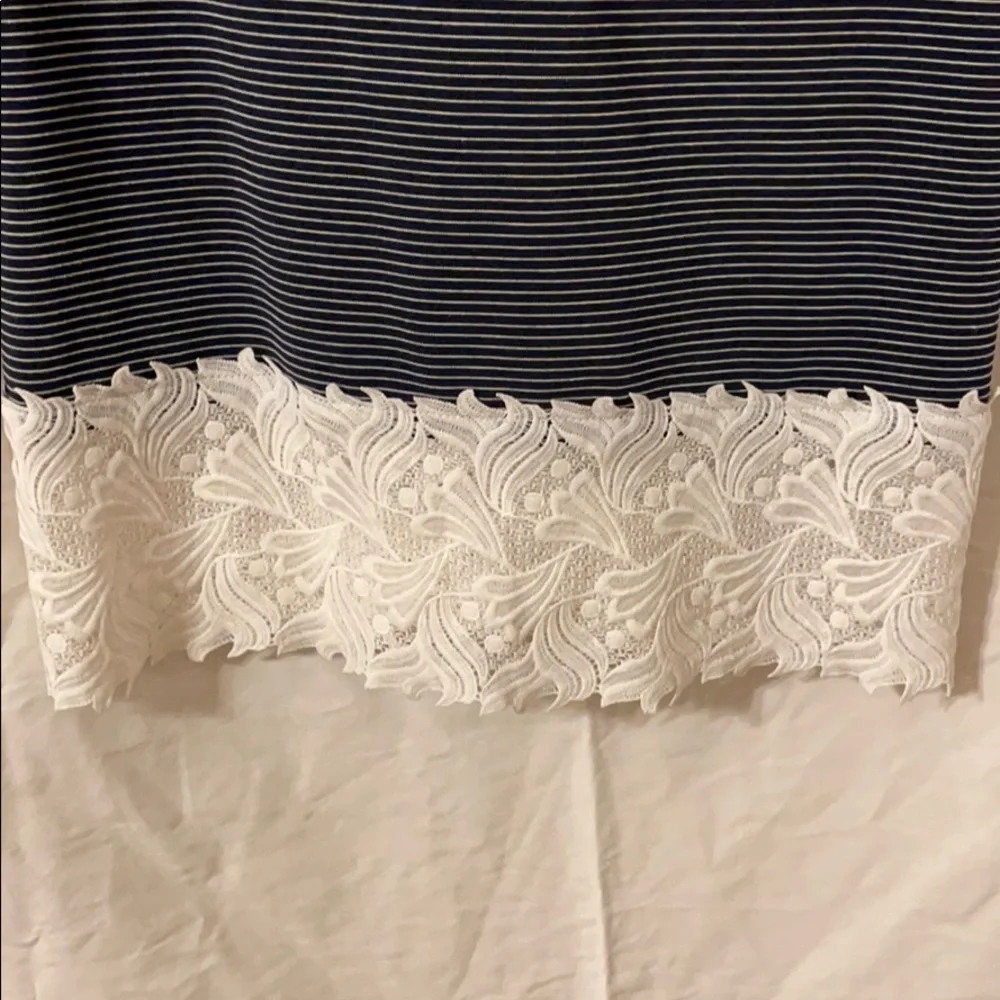 Navy Striped Lace Bottom Dress - Picture 2 of 5